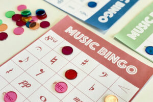 Piano learning with musical bingo.