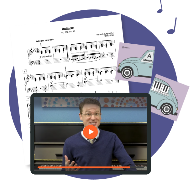 Teaching piano video lessons, sheet music, and online resources.