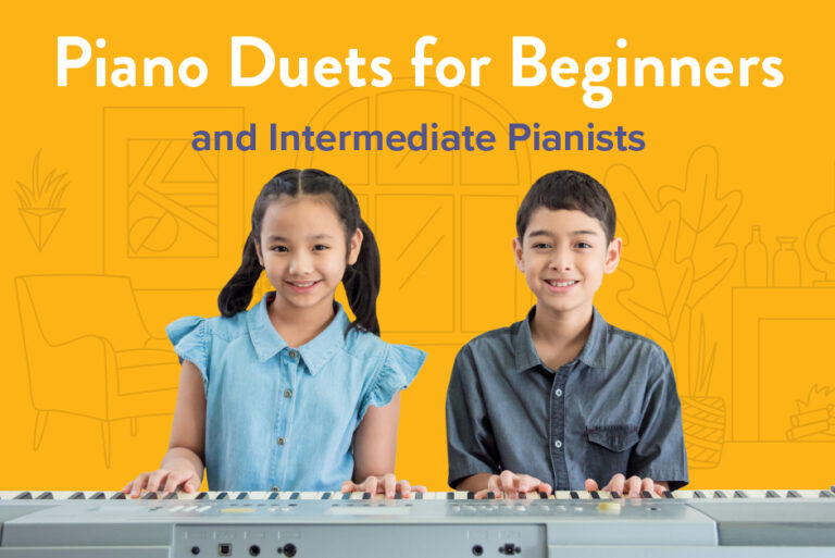 Piano duets for beginners & intermediate pianists.