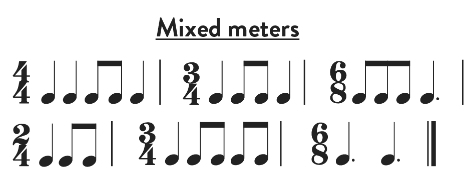 Mixed meters in music.