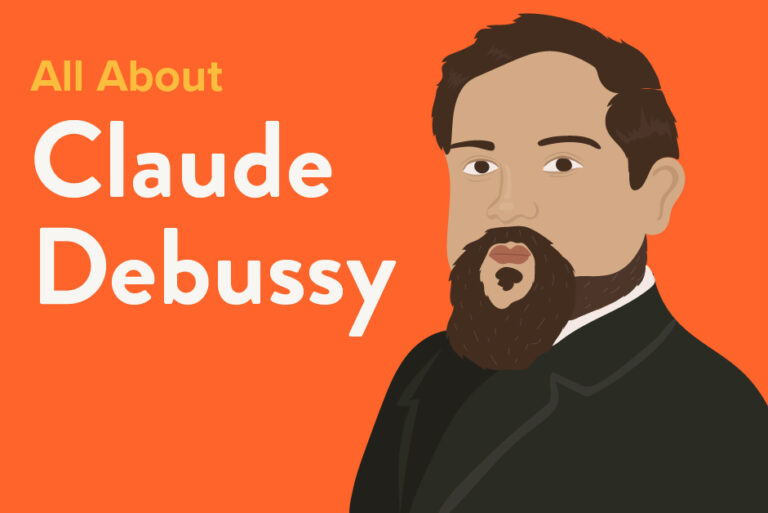 Image features an illustration of Claude Debussy